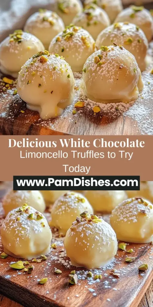 Indulge in the delightful creation of White Chocolate Limoncello Truffles! These creamy, zesty treats combine the richness of white chocolate with the bright notes of Limoncello for a refreshing twist. Perfect for any occasion, these homemade truffles are easy to make and will surely impress your guests. Elevate your dessert game and enjoy a unique blend of flavors in each bite. Try this recipe today! #Truffles #DessertRecipe #SweetTreats #Limoncello #HomemadeChocolate #WhiteChocolateTruffles
