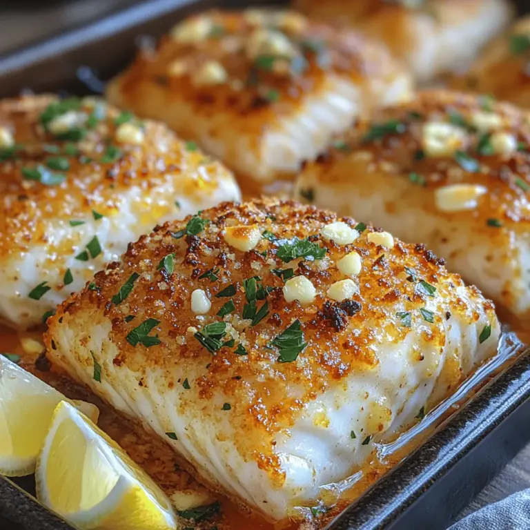 Garlic Butter Baked Haddock with Crunchy Crumbs is a delightful dish that combines the delicate flavors of fresh fish with the rich essence of garlic and butter. The crunch of panko breadcrumbs adds a satisfying texture, making this recipe not only appealing to the palate but also visually enticing. This dish is perfect for a weeknight dinner or a special occasion, showcasing how simple ingredients can create a gourmet experience right at home.