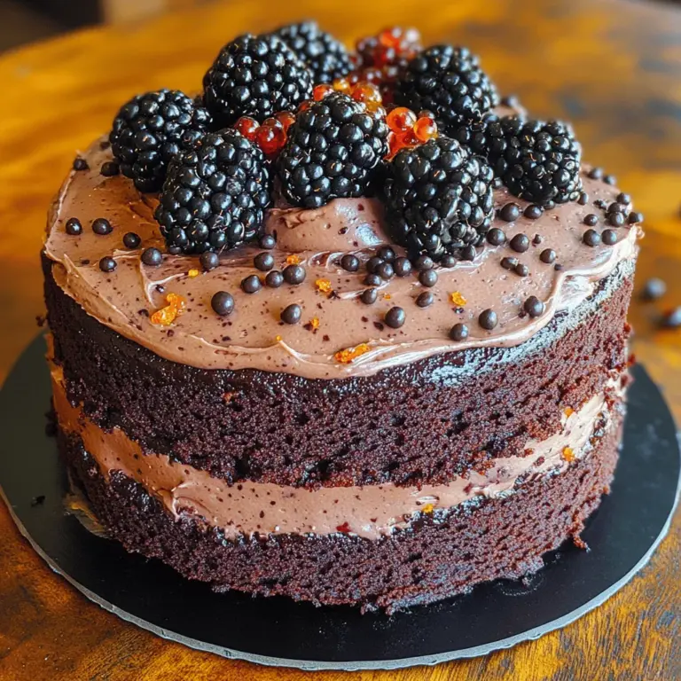 If you're searching for a show-stopping dessert that perfectly marries indulgence and sophistication, look no further than the Bourbon Bliss Chocolate Cake with Blackberry Buttercream. This decadent cake is not just a feast for the eyes; it also tantalizes your taste buds with a unique combination of rich chocolate and the warm, earthy notes of bourbon. The cake's sumptuous layers are enveloped in a velvety blackberry buttercream, creating an irresistible treat that is perfect for special occasions or casual gatherings.
