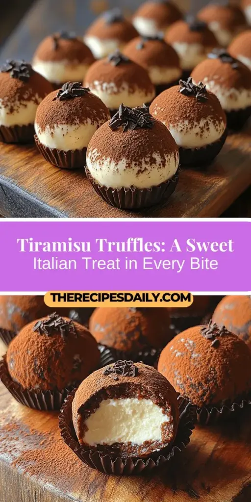 Discover the delightful twist on a classic Italian dessert with Tiramisu Truffles! These bite-sized treats capture the rich flavors of traditional tiramisu, featuring creamy mascarpone, robust espresso, and a dusting of cocoa. Perfect for any occasion, Tiramisu Truffles are easy to make and a pleasure to share. Learn about the history of tiramisu and follow simple steps to create these irresistible desserts that will impress your friends and family. Indulge in this delicious fusion of flavors today!