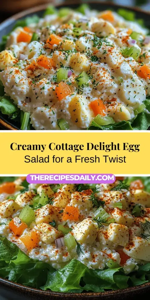 Discover a fresh and nutritious twist on a classic favorite with this Creamy Cottage Delight Egg Salad! This innovative recipe combines the rich creaminess of cottage cheese with hard-boiled eggs and vibrant vegetables, creating a delightful meal that's easy to prepare. Perfect for lunch, picnics, or meal prep, this healthy dish is packed with protein and flavor. Enjoy customizable options to fit any dietary preference while impressing everyone at your table with this delicious salad!