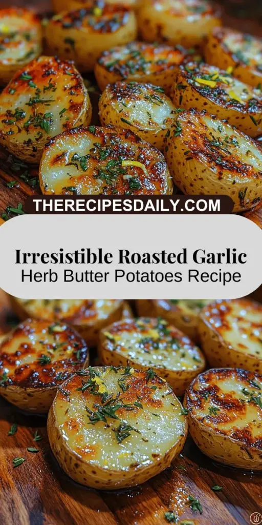 Discover the unparalleled flavor of Roasted Garlic Herb Butter Potatoes, a side dish that effortlessly elevates any meal. This recipe features Baby Yukon Gold Potatoes tossed in a luscious blend of roasted garlic, fresh herbs, creamy butter, and a hint of lemon. With their crispy exterior and tender inside, these potatoes are a crowd-pleaser perfect for family dinners or gatherings. Easy to make, this dish is sure to impress your guests as a delightful addition to any table.
