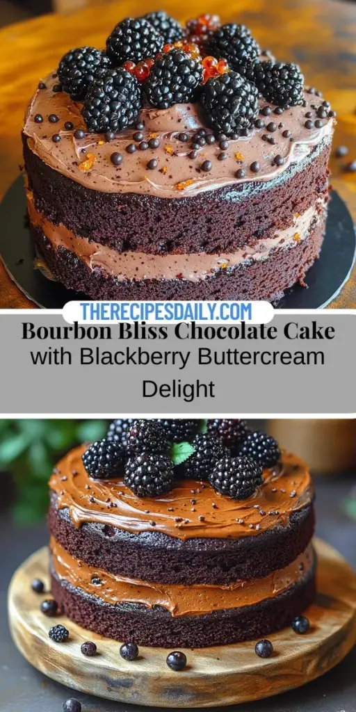 Discover the ultimate indulgence with the Bourbon Bliss Chocolate Cake topped with luscious Blackberry Buttercream. This stunning dessert beautifully combines rich chocolate flavors with a hint of bourbon, creating a taste experience that's both comforting and complex. Perfect for birthdays, anniversaries, or casual gatherings, this show-stopping cake impresses with its moist layers and vibrant frosting. Elevate your dessert game and delight your guests with this unforgettable treat!