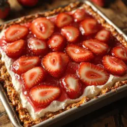If you're searching for a dessert that captures the perfect fusion of sweet and salty flavors while also being a showstopper at any gathering, look no further than Strawberry Dream Pretzel Delight. This delightful treat features a crunchy pretzel crust, a creamy layer of rich cream cheese, and a vibrant strawberry topping that is as visually appealing as it is delicious. Each bite offers a balanced combination of textures and tastes, making it an irresistible choice for parties, potlucks, or family dinners.