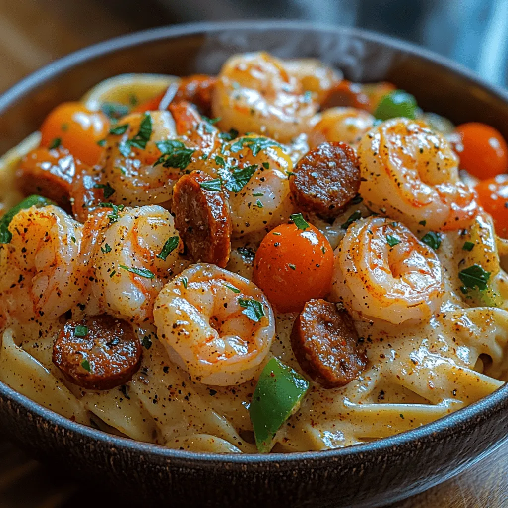 If you're looking to tantalize your taste buds with a dish that embodies the vibrant and rich flavors of the South, look no further than <strong>Creamy Cajun Shrimp Pasta with Sausage</strong>. This dish seamlessly blends the zesty heat of Cajun spices with the comforting creaminess of a well-made sauce, creating a dining experience that is both exciting and satisfying. Whether you’re preparing a weeknight dinner or impressing guests at a special gathering, this pasta dish is sure to be a crowd-pleaser.” /></p>
</p>
<h3>Creating the Perfect Sauce</h3>
</p>
<p>When it comes to making a flavorful and creamy Cajun shrimp pasta, the sauce is the star of the show. A well-developed sauce can elevate your dish from ordinary to extraordinary. The key to achieving this is simmering. Simmering allows the flavors to meld beautifully, resulting in a rich and complex taste that permeates the entire dish.</p>
</p>
<p>To start crafting the perfect sauce, combine heavy cream with your sautéed Cajun seasoning mixture after the shrimp and sausage have cooked. As the mixture simmers, the cream thickens and takes on the bold flavors of the spices, creating a luscious sauce that clings perfectly to the pasta. Pay attention to the simmering time; letting it cook for about 5-10 minutes allows the sauce to develop its full flavor profile without losing its creaminess.</p>
</p>
<h4>The Balance of Creaminess and Spice in the Sauce</h4>
</p>
<p>A successful Cajun sauce strikes a careful balance between creaminess and spice. The heavy cream offers a rich, velvety texture, while the Cajun seasoning provides that distinctive kick. If you find the sauce a bit too spicy, you can easily adjust the heat level by incorporating a bit more cream or adding a splash of chicken or vegetable broth to mellow out the flavors. Conversely, if you prefer a spicier sauce, feel free to increase the amount of Cajun seasoning incrementally until it suits your palate.</p>
</p>
<p>To ensure that your sauce achieves the perfect consistency, keep in mind that the starch from the pasta can help thicken the sauce. As you toss the pasta into the sauce, reserve some pasta water to adjust the sauce’s thickness even further. A small amount of pasta water can do wonders to bring everything together, enhancing the sauce’s ability to cling to the pasta.</p>
</p>
<h3>Combining Ingredients: The Final Touch</h3>
</p>
<p>Once your sauce has reached its pinnacle of flavor and consistency, it’s time to combine it with the pasta and proteins. To ensure everything is well-integrated, follow these techniques for tossing the pasta with the sauce and proteins.</p>
</p>
<p>Start by adding the cooked pasta directly to the saucepan with the creamy Cajun sauce. If possible, use tongs or a large fork to gently lift and turn the pasta, ensuring each strand is coated evenly with the delicious sauce. This method allows the sauce to envelop the pasta without breaking it, preserving its integrity and providing a delightful bite.</p>
</p>
<p>If you notice the pasta is not getting enough sauce, you can add a splash of the reserved pasta water to help create a better coating. This extra moisture can also help bring the flavors of the shrimp and sausage into the pasta, making every bite rich and satisfying.</p>
</p>
<p>Before serving, it’s crucial to taste and adjust the flavors. A touch of salt or a squeeze of fresh lemon juice can enhance the overall flavor of the dish, bringing out the spices and creaminess even more.</p>
</p>
<h3>Serving Suggestions and Presentation</h3>
</p>
<p>A well-presented dish is more appealing and enhances the dining experience. For your creamy Cajun shrimp pasta, consider garnishing it with freshly chopped parsley for a pop of color and freshness. A sprinkle of freshly grated Parmesan cheese adds an extra layer of flavor and richness, completing the dish beautifully.</p>
</p>
<p>When it comes to pairing recommendations, this flavorful pasta dish works wonderfully with a variety of side dishes. A simple green salad dressed with a light vinaigrette complements the richness of the pasta. Roasted vegetables, such as asparagus or Brussels sprouts, can add a nice crunch and earthy flavor to your meal.</p>
</p>
<p>For those who enjoy a good drink with their dinner, consider serving a chilled glass of white wine, such as Sauvignon Blanc or Chardonnay. The acidity of the wine can cut through the creaminess of the sauce and enhance the flavors of the dish. If you’re in the mood for something non-alcoholic, a sparkling water with a slice of lemon can provide a refreshing contrast.</p>
</p>
<p>To keep the dish warm while serving, consider using a serving dish that retains heat, or cover the pasta with aluminum foil until ready to serve. This technique helps maintain the temperature, ensuring that each helping is just as inviting as the first.</p>
</p>
<h3>Nutritional Information</h3>
</p>
<p>Understanding the nutritional content of your meal can enhance the cooking experience, allowing you to enjoy the dish guilt-free. A serving of creamy Cajun shrimp pasta provides a well-balanced meal rich in proteins, carbohydrates, and fats.</p>
</p>
<p>Shrimp and sausage are excellent sources of protein, making this dish not only satisfying but also filling. A typical serving can contain approximately 25-30 grams of protein, depending on the amount of shrimp and sausage used. This protein content supports muscle growth and repair, making it a great option for those looking to fuel an active lifestyle.</p>
</p>
<p>The pasta provides essential carbohydrates, which serve as a source of energy. When paired with a healthy portion of vegetables, such as spinach or bell peppers, you can create a well-rounded meal that includes vitamins and minerals essential for overall health.</p>
</p>
<p>While the heavy cream adds richness to the dish, it also contributes to the fat content. Using alternatives like half-and-half or a low-fat cream can help reduce the fat content if desired. However, the cream also provides a satisfying mouthfeel that many people enjoy in a creamy pasta dish.</p>
</p>
<h3>Conclusion</h3>
</p>
<p>In summary, the Spicy Delight: Creamy Cajun Shrimp Pasta with Sausage is a dish that delights the senses with its vibrant flavors and comforting qualities. Each bite is a delightful blend of creamy, spicy, and savory elements that transports you straight to the heart of Cajun cuisine.</p>
</p>
<p>As you explore this recipe, don’t hesitate to experiment with the ingredients and spice levels to match your preferences. Cajun cuisine offers a world of flavors waiting to be discovered, so feel free to incorporate different proteins, vegetables, or even pasta shapes to make this dish your own.</p>
</p>
<p>Cooking and sharing meals with loved ones creates a joyful experience that fosters connection and happiness. So gather your family or friends, whip up this creamy Cajun shrimp pasta, and enjoy the warmth that comes from good food and great company. Whether it’s a weeknight dinner or a special occasion, this dish is sure to impress and satisfy everyone at the table.</p>
</div>