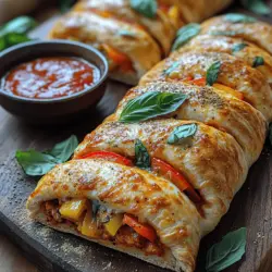 Welcome to the delightful world of Stromboli, a beloved Italian-American dish that artfully marries the comforting flavors of pizza with the convenience of a hand-held meal. The Savory Stuffed Stromboli Delight stands out as a versatile and mouth-watering option, perfect for a variety of occasions—from family dinners to game nights, or even as an enticing party appetizer. Its appeal lies in its adaptability; you can easily customize this recipe to suit your taste buds or dietary preferences, allowing you to experiment with different fillings that reflect your culinary creativity.