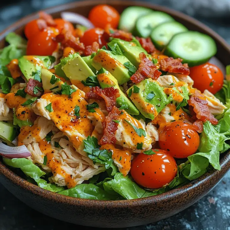The Crispy BLT Chicken Salad is a delightful blend of flavors and textures that brings together the beloved elements of a classic BLT sandwich with the refreshing qualities of a salad. This recipe is perfect for anyone looking to enjoy a hearty meal that is both satisfying and healthy. Combining juicy chicken breast, crispy bacon, and an array of vibrant vegetables, this salad offers a nutritious option that is ideal for lunch or dinner.