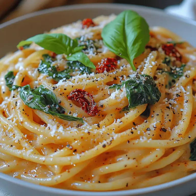 Welcome to the world of Creamy Spinach & Sun-Dried Tomato Spaghetti Delight, a dish that beautifully marries comfort and sophistication. This recipe is not just another pasta meal; it's a culinary experience that brings together the silky texture of cream, the vibrant flavors of fresh spinach, and the tangy intensity of sun-dried tomatoes. Whether you're looking for a quick weeknight dinner or aiming to impress guests at a special gathering, this delightful spaghetti dish is sure to please.