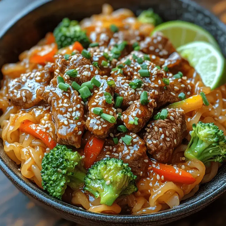 Hoisin Beef Noodles is a vibrant dish that beautifully encapsulates the essence of Asian cooking. Originating from the rich culinary traditions of East Asia, this recipe has rapidly gained traction across the globe, becoming a beloved staple in many households and restaurants alike. The dish is a delightful harmony of textures and flavors, showcasing tender slices of beef, vibrant vegetables, and soft, slippery rice noodles, all enveloped in a rich, sweet, and savory hoisin sauce.