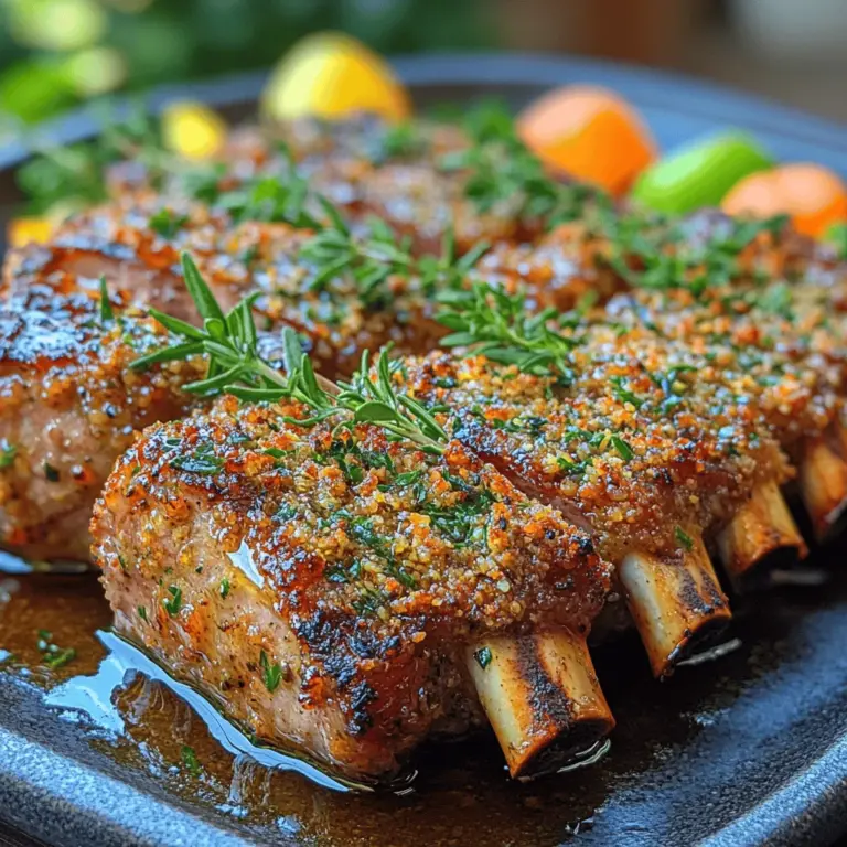 The herb-crusted rack of lamb is a dish that encapsulates elegance and flavor in one stunning presentation. This culinary masterpiece features tender, juicy lamb chops coated with a fragrant herb crust, offering a delightful contrast between the savory meat and the aromatic herbs. Perfect for special occasions, holiday gatherings, or an impressive dinner at home, this dish elevates any dining experience and is sure to impress your family and friends.