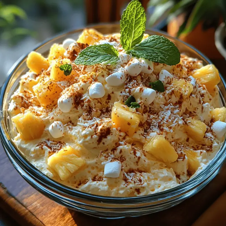 If you're searching for a refreshing dessert that captures the essence of summer, look no further than Tropical Paradise Pineapple Fluff. This delightful dish is not only an eye-catching addition to any dessert table, but it also delivers a burst of tropical flavors that can transport you straight to a sun-soaked beach. Its light and fluffy texture paired with the sweetness of pineapple makes it an irresistible choice for gatherings, picnics, or simply as a sweet treat at home.