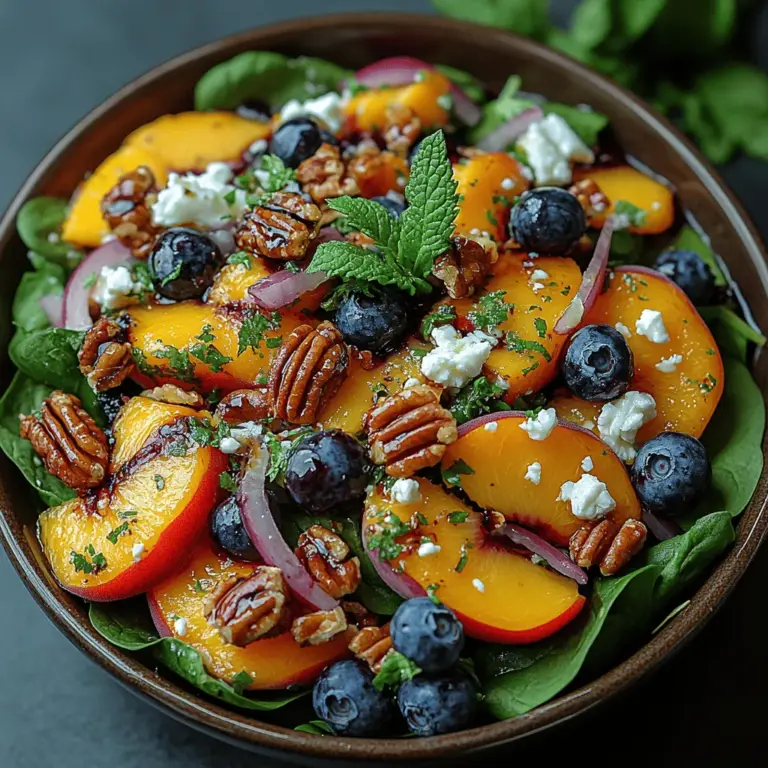 As summer approaches and the sun shines brighter, there's nothing quite like a refreshing salad to brighten your dining experience. The Blueberry Peach Feta Salad is a vibrant and delicious dish that perfectly captures the essence of warm-weather dining. This salad combines the sweet juiciness of ripe peaches and blueberries with the savory creaminess of feta cheese, creating a delightful balance of flavors that is both satisfying and nutritious. Whether you're looking for a side dish to complement a barbecue, a light meal for a hot day, or a colorful addition to your picnic spread, this salad serves it all with flair.