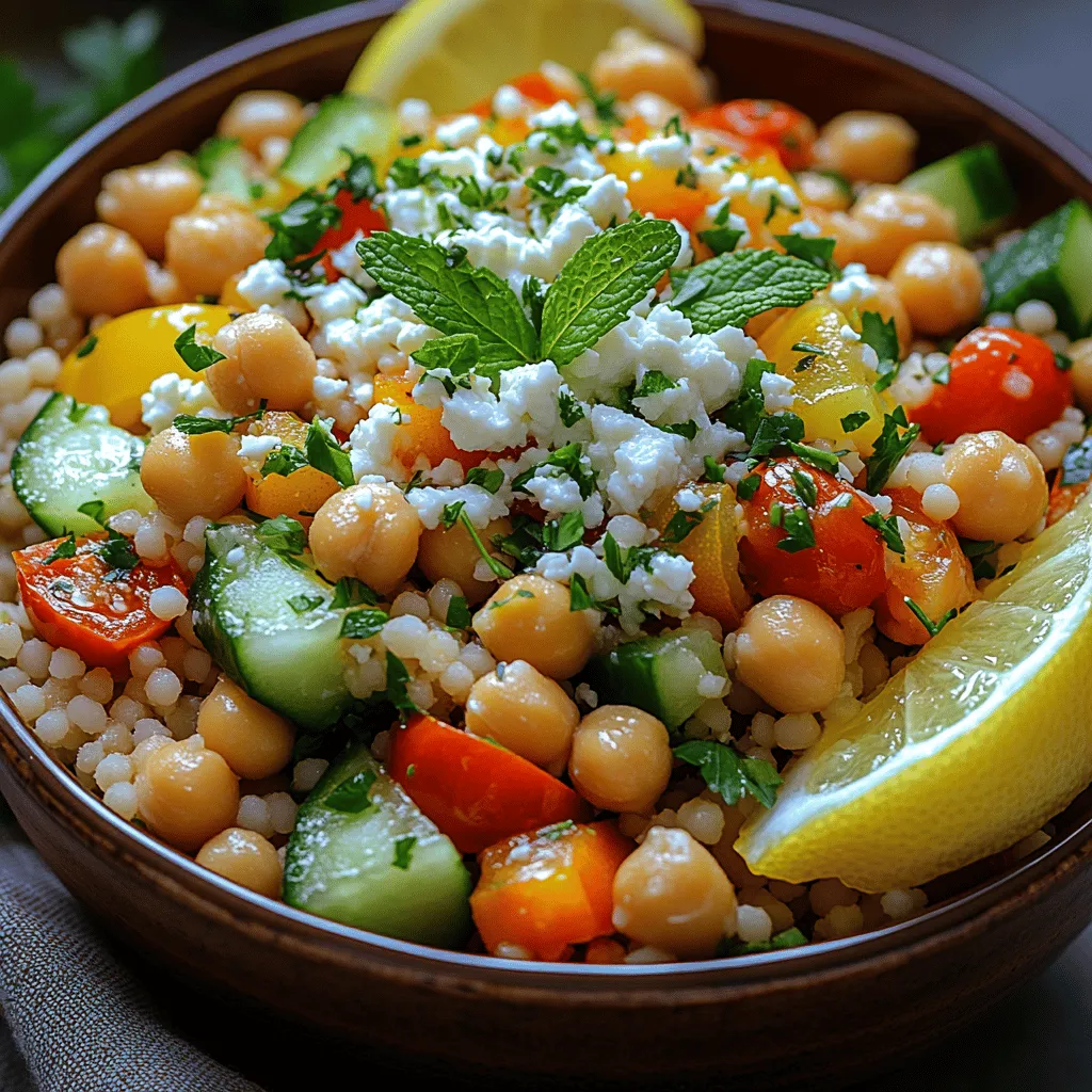 <strong>Exploring the Origins of Couscous</strong>” /></p>
</p>
<h3>Balancing Acidity and Sweetness with Lemon and Honey</h3>
</p>
<p>One of the secrets to the irresistible flavor of Zesty Couscous Delight Bowls lies in the perfect balance of acidity and sweetness provided by lemon and honey. To achieve this harmony within your dressing, start with freshly squeezed lemon juice. The bright, zesty notes of lemon cut through the richness of the other ingredients, creating a refreshing contrast.</p>
</p>
<p>When it comes to honey, its natural sweetness helps to balance the tartness of the lemon. Add honey gradually, tasting as you go, until the dressing reaches your desired flavor profile. A good rule of thumb is to start with one tablespoon of honey for every three tablespoons of lemon juice, adjusting according to your preference. If you prefer a vegan option, consider substituting honey with agave syrup or maple syrup, which will maintain the sweet component without compromising the overall flavor.</p>
</p>
<h3>How to Achieve the Right Consistency for Your Dressing</h3>
</p>
<p>The consistency of your dressing can greatly affect the overall enjoyment of the dish. For a dressing that clings beautifully to the couscous and vegetables, aim for a slightly thicker texture. To achieve this, whisk together your lemon juice, honey, and olive oil in a bowl. Use a ratio of 1:1 for oil to acid, which will help create an emulsion. Adding a teaspoon of Dijon mustard can also help thicken the dressing while providing an additional layer of flavor.</p>
</p>
<p>If you find the dressing too thick, you can thin it out with a little water or more lemon juice. On the other hand, if it’s too thin, incorporate more olive oil or a touch of Greek yogurt for creaminess. The key is to create a dressing that enhances the dish without overpowering the natural flavors of the ingredients.</p>
</p>
<h3>Assembling Your Zesty Couscous Delight Bowls</h3>
</p>
<h4>Layering for Flavor: Starting with Couscous</h4>
</p>
<p>Once your dressing is prepared, it’s time to assemble your Zesty Couscous Delight Bowls. Begin by placing a generous serving of fluffy couscous at the base of each bowl. The couscous serves as the foundation for your meal, providing a nutty flavor and a light, airy texture that absorbs the dressing beautifully. Use a fork to fluff the couscous before adding it to your bowl, ensuring that each grain is separated for optimal enjoyment.</p>
</p>
<h4>Arranging Vegetables and Chickpeas for Visual Appeal</h4>
</p>
<p>Next, it’s time to layer your colorful vegetables and chickpeas. Begin by adding a handful of cooked chickpeas—these will not only add protein but also a satisfying creaminess to your bowls. Then, arrange your selected vegetables in a visually appealing manner. Consider using a mix of vibrant colors for a feast for the eyes; red bell peppers, yellow zucchini, and green spinach work wonderfully together.</p>
</p>
<p>You can either finely chop the vegetables for a more integrated bite or slice them into larger pieces for a more structured look. Remember, the more visually appealing your dish, the more enjoyable it will be! As you layer, aim to create a balance of textures, combining crunchy vegetables with the softness of the chickpeas and couscous.</p>
</p>
<h4>The Final Touch: Garnishing with Fresh Herbs and Feta</h4>
</p>
<p>To elevate your Zesty Couscous Delight Bowls, don’t forget the final touches. A sprinkle of crumbled feta cheese adds a creamy, salty element that contrasts beautifully with the freshness of the vegetables. If you prefer a dairy-free option, you can omit the feta or replace it with a vegan alternative.</p>
</p>
<p>Fresh herbs play a crucial role in brightening the dish. Chopped parsley, cilantro, or mint can all add their unique flavor profiles. Scatter a handful over the top of your assembled bowls, and drizzle with a little more of your lemon-honey dressing for an extra burst of flavor. This final layer not only enhances taste but also adds a pop of freshness that brings the entire dish together.</p>
</p>
<h3>Health Benefits of Zesty Couscous Delight Bowls</h3>
</p>
<h4>Nutritional Benefits of Couscous</h4>
</p>
<p>Couscous is a nutritious grain that serves as the star of your bowls. Made from semolina wheat, it is rich in carbohydrates, providing a quick source of energy. Couscous is also a good source of selenium, a powerful antioxidant that supports thyroid function and helps reduce inflammation. It contains some protein—though not as high as other grains—making it a great base for a balanced meal when paired with protein-rich ingredients like chickpeas.</p>
</p>
<h4>The Role of Vegetables in a Balanced Diet</h4>
</p>
<p>Incorporating a variety of vegetables into your Zesty Couscous Delight Bowls ensures that you’re getting a wide array of vitamins and minerals. Vegetables such as bell peppers and zucchini are packed with vitamins C and A, which are essential for immune function and maintaining healthy skin. Leafy greens like spinach are rich in iron and calcium, vital for bone health. The fiber from these vegetables also aids digestion and helps keep you feeling full longer.</p>
</p>
<h4>Why Chickpeas are a Superfood: High Protein and Fiber Content</h4>
</p>
<p>Chickpeas, often regarded as a superfood, are an excellent source of protein and fiber. One cup of chickpeas contains about 15 grams of protein and 12 grams of fiber, making them a perfect addition to any meal looking to boost satiety and nutritional value. The fiber content is particularly beneficial for digestive health, helping to maintain regularity and a healthy gut microbiome. Additionally, chickpeas are rich in essential vitamins and minerals such as folate, iron, and magnesium.</p>
</p>
<h4>Benefits of Feta Cheese and Olive Oil in Moderation</h4>
</p>
<p>While feta cheese and olive oil are often considered indulgent, when used in moderation, they can have health benefits. Feta cheese provides calcium and protein, supporting bone health and muscle function. It also contains probiotics, which contribute to gut health. Olive oil, particularly extra virgin, is a staple of the Mediterranean diet, known for its heart-healthy fats and anti-inflammatory properties. Rich in antioxidants, it can help reduce the risk of chronic diseases when consumed as part of a balanced diet.</p>
</p>
<h3>Customization Ideas: Making It Your Own</h3>
</p>
<h4>Substituting Different Vegetables</h4>
</p>
<p>One of the greatest aspects of Zesty Couscous Delight Bowls is their versatility. Feel free to experiment with different vegetables according to your preferences or seasonal availability. Roasted carrots, cherry tomatoes, or even roasted sweet potatoes can bring different flavors and textures to your dish. The goal is to create a bowl that you genuinely enjoy, so don’t hesitate to mix and match based on what you have on hand.</p>
</p>
<h4>Adding Protein: Chicken, Tofu, or Other Options</h4>
</p>
<p>While chickpeas are a fantastic protein source, you can easily enhance the protein content of your bowls by adding grilled chicken, tofu, or even shrimp. For a vegetarian option, marinated tofu grilled to perfection can complement the flavors beautifully. If you’re looking for a vegan alternative, tempeh is another great choice that adds a nutty flavor and hearty texture.</p>
</p>
<h4>Experimenting with Different Dressings</h4>
</p>
<p>Your dressing is the flavor powerhouse of the dish, so don’t hesitate to experiment with different combinations. Try a tahini-based dressing for a creamy, nutty flavor, or a spicy harissa dressing for an extra kick. The beauty of Zesty Couscous Delight Bowls is that they can easily adapt to different cuisines and flavor profiles.</p>
</p>
<h3>Serving Suggestions for Zesty Couscous Delight Bowls</h3>
</p>
<h4>Best Practices for Serving</h4>
</p>
<p>When serving Zesty Couscous Delight Bowls, presentation is key. Use shallow bowls or plates to showcase the vibrant colors of the ingredients. Serve the dressing on the side for those who prefer to control the amount they use. This not only allows for customization but also keeps the couscous from becoming soggy if the bowls are prepared in advance.</p>
</p>
<h4>Pairing Ideas: What to Serve Alongside</h4>
</p>
<p>These bowls can be served on their own or paired with a variety of sides. Consider offering a light soup, such as a classic tomato basil or a refreshing gazpacho, to complement the meal. For added texture, serve with warm pita bread or a side of hummus. A light, citrusy salad can also enhance the overall experience, echoing the zesty flavors of the couscous.</p>
</p>
<h4>Making It a Meal Prep Favorite</h4>
</p>
<p>Zesty Couscous Delight Bowls are perfect for meal prep. Prepare your couscous, chickpeas, and vegetables in advance, and store them in airtight containers in the refrigerator. When you’re ready to eat, simply assemble the bowls, add your dressing, and enjoy. They’re a great way to ensure you have a nutritious meal ready to go during busy weeks, and the flavors can even improve as the ingredients marinate together.</p>
</p>
<h3>Conclusion</h3>
</p>
<p>The Zesty Couscous Delight Bowls are more than just a meal; they are a celebration of fresh ingredients and vibrant flavors. By mastering this recipe, you not only enhance your culinary repertoire but also create a nutritious dish that can be enjoyed at any time of the year. Embrace the versatility of couscous and let this delightful bowl become a staple in your kitchen, offering both satisfaction and nourishment to you and your loved ones. With endless customization options, this recipe invites you to make it your own, ensuring that every bite is a reflection of your personal taste and creativity. Enjoy the process of crafting these bowls and savor the flavors that come together in every bite.</p>
</div>