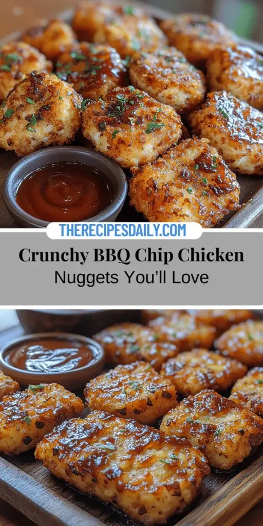 Discover the exciting twist on classic chicken nuggets with BBQ Chip Chicken Nuggets! These crunchy, flavorful bites feature crushed BBQ potato chips for a smoky kick and irresistible texture. Perfect for game day, family dinners, or parties, this simple recipe is a breeze to prepare. Customize the flavors to your preference and serve with delicious dipping sauces for a fun dining experience that everyone will love. Enjoy the perfect crowd-pleaser that’s sure to impress!