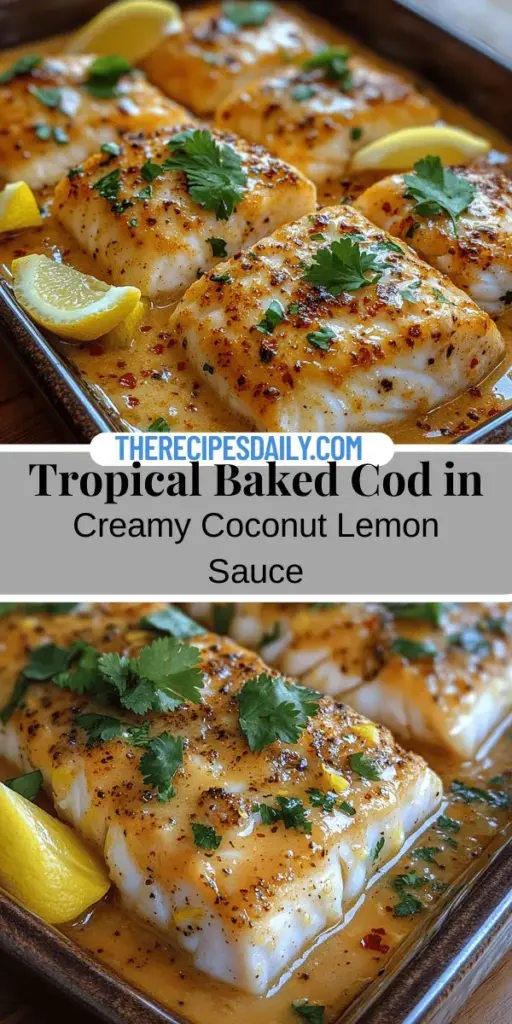 Experience a taste of the tropics with Tropical Delight Baked Cod in Coconut Lemon Cream Sauce. This easy weeknight meal features flaky cod fillets baked to perfection and drizzled with a luscious coconut lemon sauce that offers a creamy, refreshing finish. Packed with nutritional benefits, including lean protein and healthy fats, this dish is perfect for impressing guests or treating yourself. Elevate your dinner game with this flavorful, nutritious recipe that's full of vibrant flavors and essential vitamins. Perfect for any occasion!