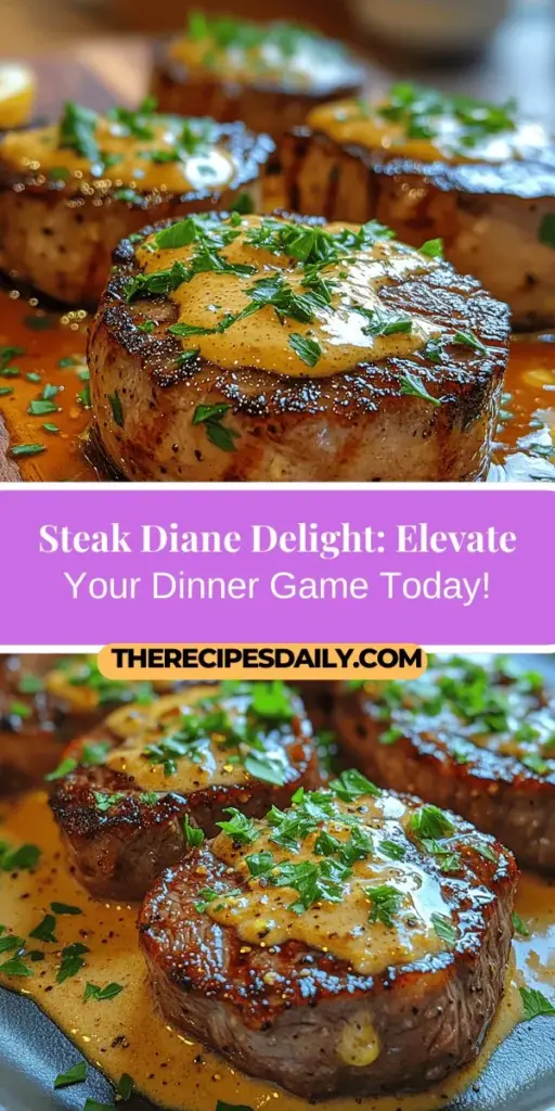 Discover the rich flavors of Steak Diane Delight with this elegant recipe that transforms tender beef into a gourmet experience. Perfect for special occasions or cozy family dinners, this dish features a velvety sauce made with high-quality ingredients like brandy, Dijon mustard, and heavy cream, creating an indulgent and satisfying meal. Impress your guests with your cooking skills and enjoy the delightful combination of taste and presentation that Steak Diane offers.