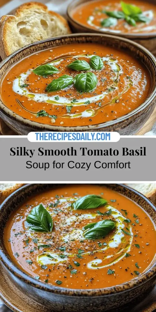 Indulge in the warmth of homemade comfort with this Silky Smooth Tomato Basil Bliss Soup. Combining vibrant tomatoes and fragrant basil, this easy recipe invites everyone to savor its rich flavors. With simple ingredients and straightforward steps, you'll create a creamy, comforting bowl that’s perfect for any occasion. Customize it to your taste and enjoy the delightful experience of cooking and sharing this classic dish with loved ones. Perfect for cozy dinners or casual gatherings!