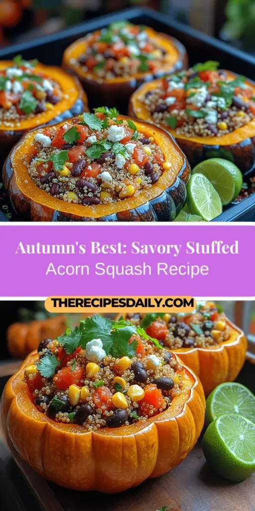 Discover the comforting flavors of autumn with Savory Stuffed Acorn Squash, a nutritious and visually stunning dish perfect for family meals or cozy gatherings. This recipe showcases the seasonal goodness of acorn squash filled with a hearty blend of quinoa, black beans, corn, and feta cheese, delivering a satisfying taste experience. Learn how to prepare, customize, and serve this dish while embracing the delightful nutrition it offers. Enjoy a delightful culinary journey this fall!