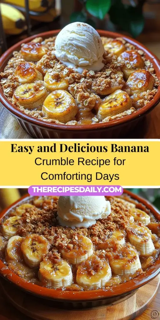 Discover the comforting delight of banana crumble, a dessert that perfectly balances the natural sweetness of ripe bananas with a crunchy, buttery topping. This easy-to-follow recipe is perfect for bakers of all skill levels, making it an ideal choice for family gatherings or casual weeknight treats. Enjoy the rich flavor of baked bananas enhanced by warm spices, and don’t forget to try variations with nuts, chocolate, or tropical fruits for an exciting twist! Create memories with this heartwarming treat that's sure to please everyone at the table.
