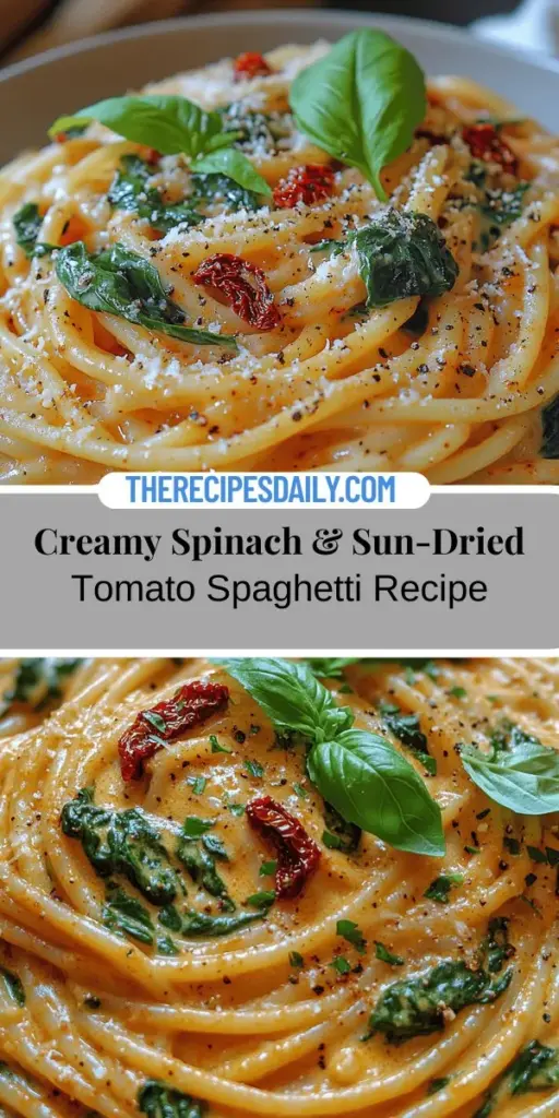 Discover the creamy, comforting flavors of Creamy Spinach & Sun-Dried Tomato Spaghetti Delight! This visually stunning dish combines fresh spinach, rich sun-dried tomatoes, and a luscious cream sauce for a crowd-pleasing meal. Perfect for any occasion, it's easily customizable for vegetarians, gluten-free diets, or vegan preferences. Learn how to prepare this delightful pasta dish and treat yourself and your guests to a delicious culinary experience. Enjoy a satisfying meal that balances health and indulgence!