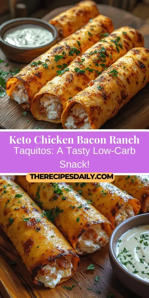 Discover the delightful taste of Keto Chicken Bacon Ranch Taquitos, a perfect low-carb treat for any occasion. These taquitos combine tender shredded chicken, crispy bacon, and rich cheeses in a low-carb tortilla, providing a flavorful experience without the guilt. Easy to prepare, they make a fantastic snack or meal for yourself and guests. Embrace the deliciousness of keto living and impress everyone with this satisfying dish that everyone will love!
