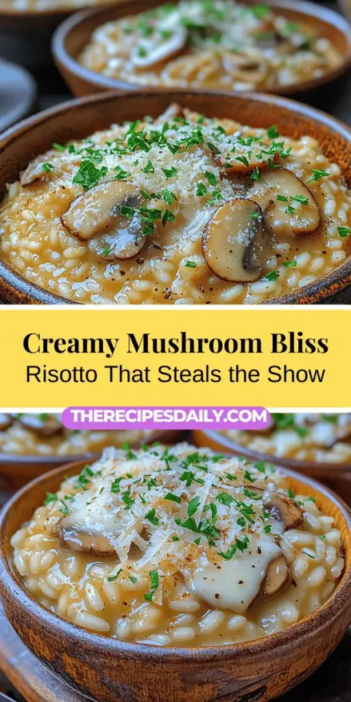 Discover the rich, creamy goodness of Mushroom Bliss Risotto, a classic Italian dish that will elevate your dining experience. This recipe showcases the earthy flavors of fresh mushrooms, combined with Arborio rice for a luxurious texture. With high-quality ingredients and careful preparation, you'll create a comforting meal that delights every palate. Perfect for family gatherings or special occasions, this risotto is sure to impress with its depth of flavor and creamy finish. Dive into the art of risotto-making and savor each delicious bite!