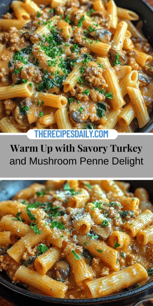 Warm up with a comforting bowl of Savory Turkey and Mushroom Penne, a dish perfect for the crisp autumn evenings. This hearty recipe features lean ground turkey, rich cremini mushrooms, and creamy sauce, all enveloping perfectly cooked penne. It's not only delicious but also nutritious, combining protein and veggies for a balanced meal. Great for family dinners or busy weeknights, this dish is sure to become a beloved staple in your home.