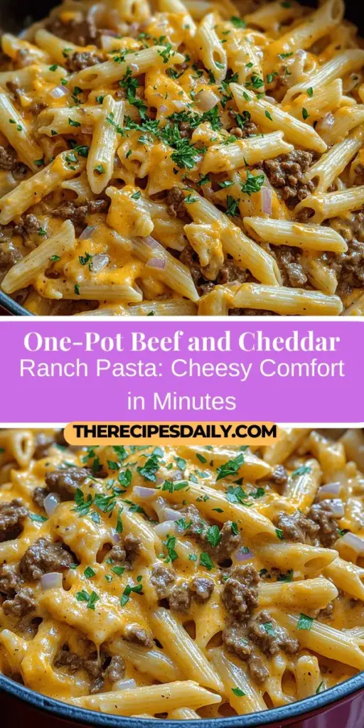 Discover the ultimate comfort food with One-Pot Beef and Cheddar Ranch Pasta! This delightful dish combines savory ground beef, creamy cheddar cheese, and zesty ranch seasoning all cooked in one pot for easy cleanup. Perfect for busy weeknights or gatherings, it's rich in flavor and packed with protein. Each bite is a cheesy explosion that will have everyone reaching for seconds. Dive into this delicious recipe and transform your dinner routine today!