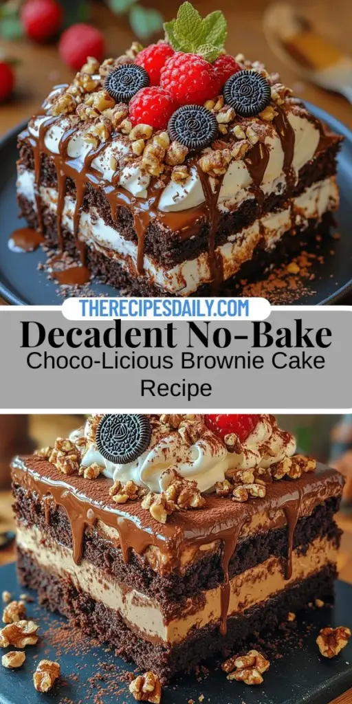 Indulge your chocolate cravings with the Choco-Licious Brownie Refrigerator Cake! This no-bake dessert layers fudgy brownies with a luscious chocolate ganache and airy whipped cream for a delightful treat. Perfect for celebrations or a simple sweet escape, this elegant cake combines rich flavors and textures that will impress your guests. Easy to prepare and visually stunning, it’s an excellent choice for busy home cooks. Treat yourself and your loved ones to this decadent delight!