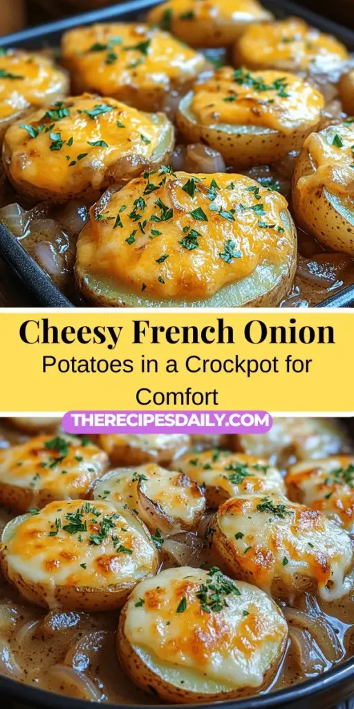 Indulge in the ultimate comfort food with Cheesy French Onion Crockpot Potatoes! This easy recipe combines tender baby potatoes, caramelized onions, and gooey melted cheese to create a satisfying dish perfect for any occasion. Just layer the ingredients in your crockpot and let them simmer to perfection for hours of flavor. Ideal for family gatherings or cozy weeknight dinners, this dish guarantees a delightful experience that will warm your heart and home.