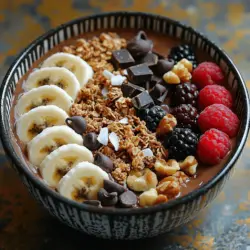 The Choco-Banana Bliss Bowl is a delightful fusion of flavors and nutrients that has quickly become a favorite among health-conscious individuals and food enthusiasts alike. This smoothie bowl is not only visually appealing, but it also serves as a nourishing breakfast or snack option, packed with the goodness of natural ingredients. Its primary allure lies in the harmonious combination of ripe bananas and rich cocoa powder, which together create a creamy, indulgent taste experience without sacrificing health.
