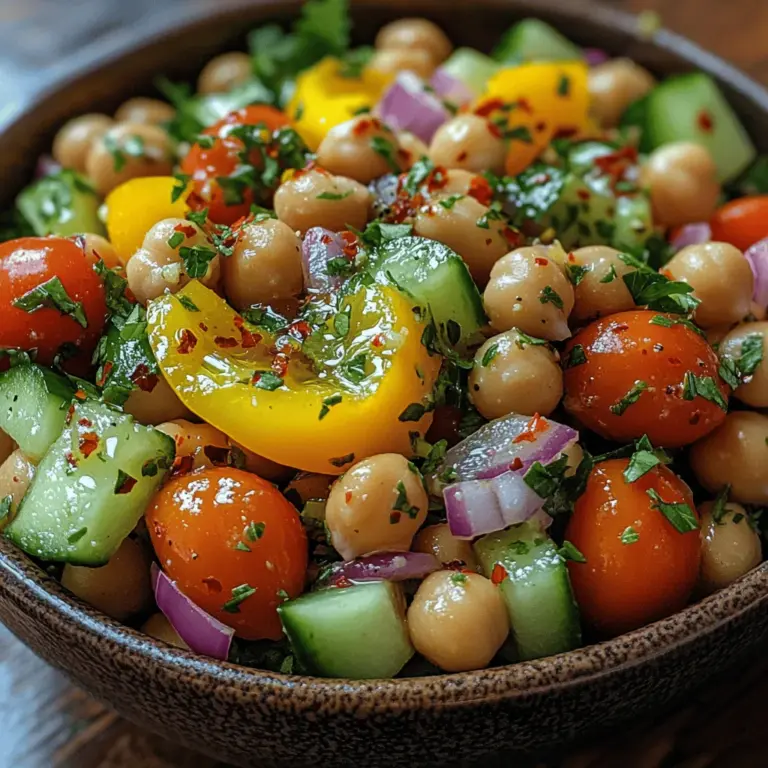 Before diving into the recipe, it’s essential to understand the health benefits of the ingredients used in this salad. Chickpeas, or garbanzo beans, are rich in protein, fiber, and essential vitamins, making them an ideal choice for those following plant-based diets. A single cup of cooked chickpeas contains about 15 grams of protein and 12 grams of fiber, which can help keep you feeling full and satisfied. They are also a good source of several key nutrients including iron, magnesium, and folate.