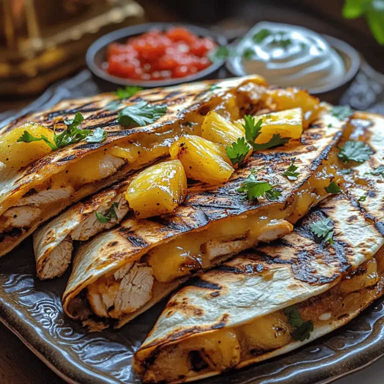 Embarking on a culinary journey through the vibrant flavors of the tropics, the Tropical Delight Grilled Chicken Pineapple Quesadilla is an exquisite fusion of savory and sweet. This innovative twist on a classic quesadilla transports your taste buds to sun-soaked beaches, offering a delightful combination of grilled chicken, succulent pineapple, and gooey melted cheese, all wrapped in crispy tortillas. Whether you're looking for a quick weeknight dinner or a show-stopping dish for a weekend gathering with friends, this recipe is sure to impress.