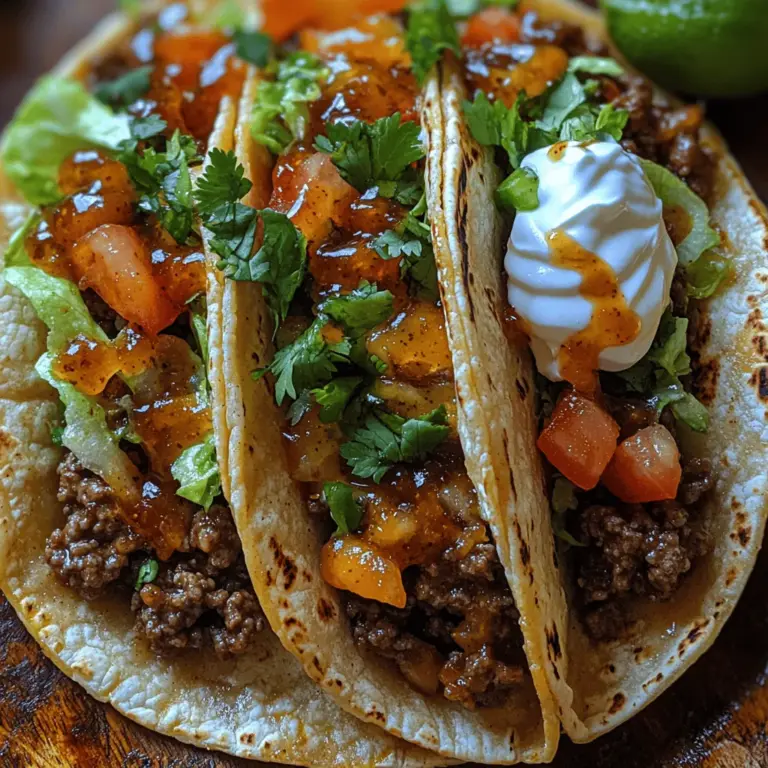 Tacos are a beloved staple in many cuisines around the world, celebrated for their versatility and the ability to pack a punch of flavors in every bite. Among the myriad of taco recipes available, the Savory Garlic Butter Honey BBQ Beef Tacos stand out as a delightful fusion of sweet and savory notes. This recipe not only showcases the richness of ground beef but also elevates it with the aromatic allure of garlic and the sweet undertones of honey, balanced perfectly with zesty BBQ sauce. Whether you’re looking for a quick weeknight dinner solution or planning a casual gathering with friends, these tacos are sure to impress and satisfy.