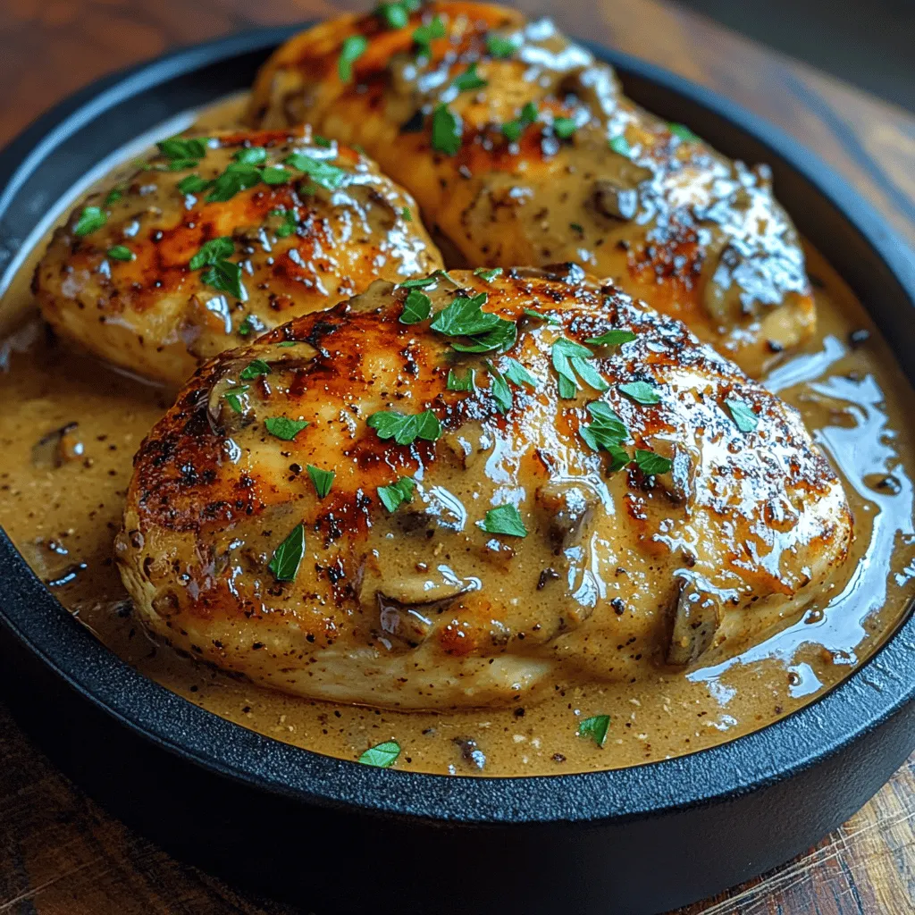 Creamy Garlic Mushroom Chicken is a dish that perfectly balances the comfort of home cooking with an air of elegance. This delectable meal combines juicy chicken breasts with a rich, creamy sauce infused with aromatic garlic and earthy mushrooms. It's a symphony of flavors that not only satisfies the palate but also warms the heart, making it an ideal choice for both busy weeknight dinners and special occasions.