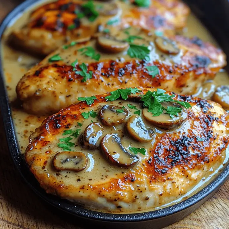 Creamy Garlic Mushroom Chicken is a dish that perfectly balances the comfort of home cooking with an air of elegance. This delectable meal combines juicy chicken breasts with a rich, creamy sauce infused with aromatic garlic and earthy mushrooms. It's a symphony of flavors that not only satisfies the palate but also warms the heart, making it an ideal choice for both busy weeknight dinners and special occasions.