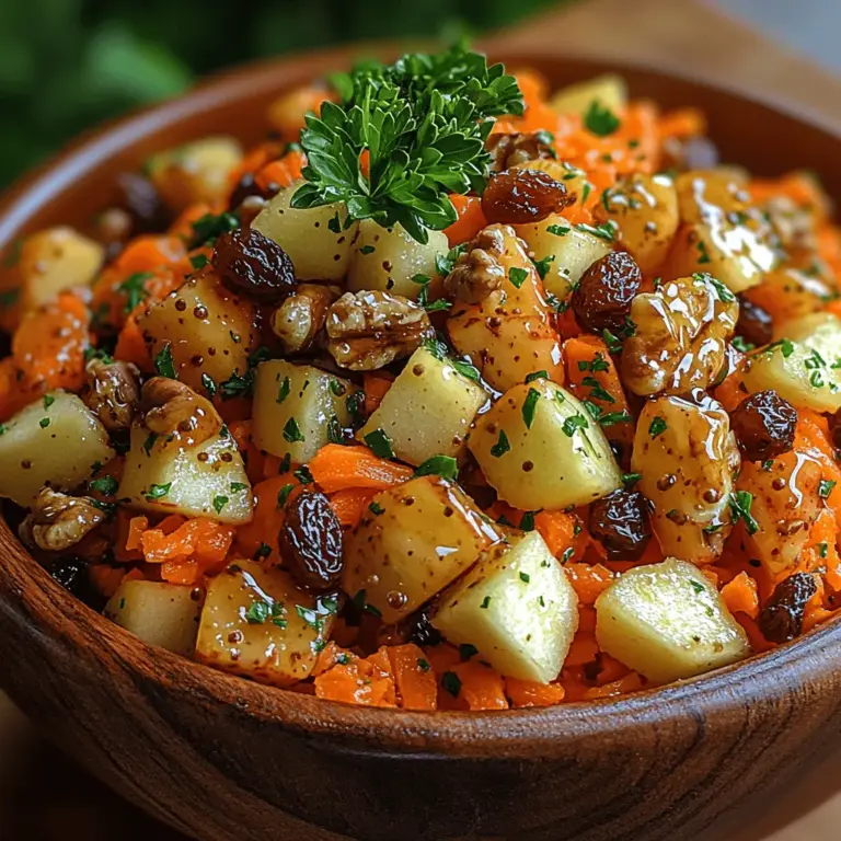 Are you looking for a refreshing and nutritious addition to your meal rotation? The Crunchy Carrot Apple Delight is an exciting recipe that combines the crispness of fresh carrots with the sweetness of apples, all enhanced by the satisfying crunch of walnuts. This delightful dish not only pleases the palate but also packs a powerful nutritional punch, making it an excellent choice for health-conscious individuals. Whether served as a vibrant side dish or a light lunch, this recipe stands out for its versatility and flavor.