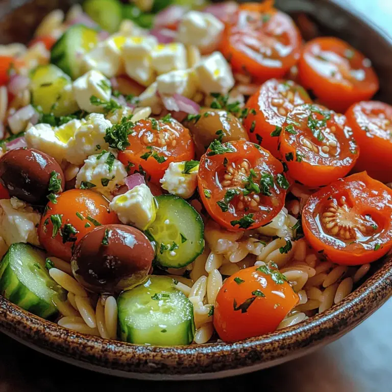 The Feta and Tomato Orzo Salad is a vibrant dish that brings together the best of summer's bounty with its fresh ingredients and Mediterranean flair. This salad is not just a feast for the eyes but also a delightful combination of flavors that dance on your palate. Whether you’re looking for a light lunch, a side dish for your next barbecue, or a refreshing meal to enjoy on warm evenings, this salad fits the bill perfectly.