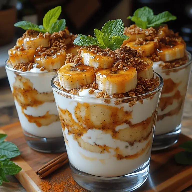 Parfaits have long been celebrated as a versatile and visually appealing dessert or breakfast option, offering a delightful way to layer flavor, texture, and nutrition in a single dish. Originating from the French word for "perfect," parfaits can be crafted from a variety of ingredients, allowing for endless customization and creativity. The Heavenly Caramelized Banana Parfaits take this classic concept to new heights, combining the natural sweetness of ripe bananas with rich, buttery caramel and creamy Greek yogurt, all topped off with crunchy granola.