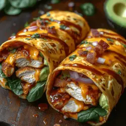 If you're searching for a meal that will impress your family and friends, look no further than Smoky BBQ Bacon Chicken Wraps. This delectable recipe offers a perfect blend of savory flavors and satisfying textures, making it an excellent choice for gatherings, casual dinners, or even meal prep for the week ahead. The star of the show is undoubtedly the smoky bacon, which adds a delightful crunch and rich flavor to the tender, juicy chicken. Coupled with creamy avocado and fresh spinach, this wrap hits all the right notes, ensuring it will be a crowd-pleaser every time.