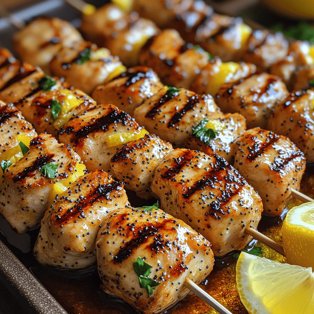 To begin the process of making Grilled Lemon Poppy Chicken Bites, it’s essential to prepare your chicken for skewering. Using wooden skewers is a popular choice for grilling chicken because they are sturdy and easy to handle. However, one critical step to ensure that the skewers do not catch fire on the grill is to soak them in water for at least 30 minutes before use. This soaking helps prevent the wood from burning and ensures that your chicken bites cook evenly without imparting any burnt flavors.