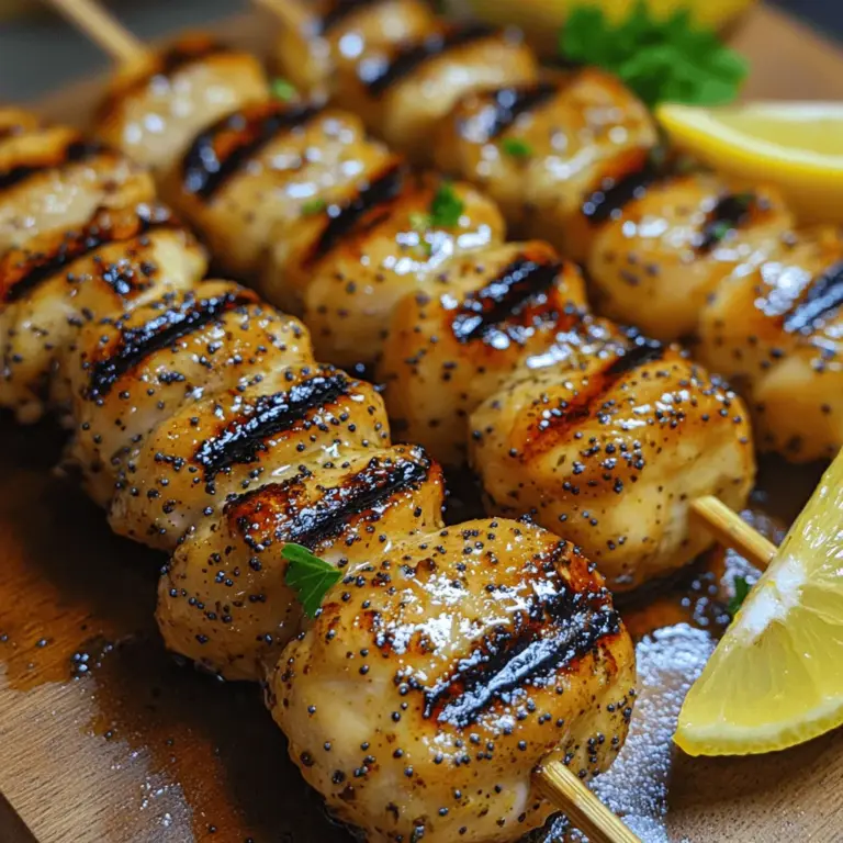 To begin the process of making Grilled Lemon Poppy Chicken Bites, it’s essential to prepare your chicken for skewering. Using wooden skewers is a popular choice for grilling chicken because they are sturdy and easy to handle. However, one critical step to ensure that the skewers do not catch fire on the grill is to soak them in water for at least 30 minutes before use. This soaking helps prevent the wood from burning and ensures that your chicken bites cook evenly without imparting any burnt flavors.