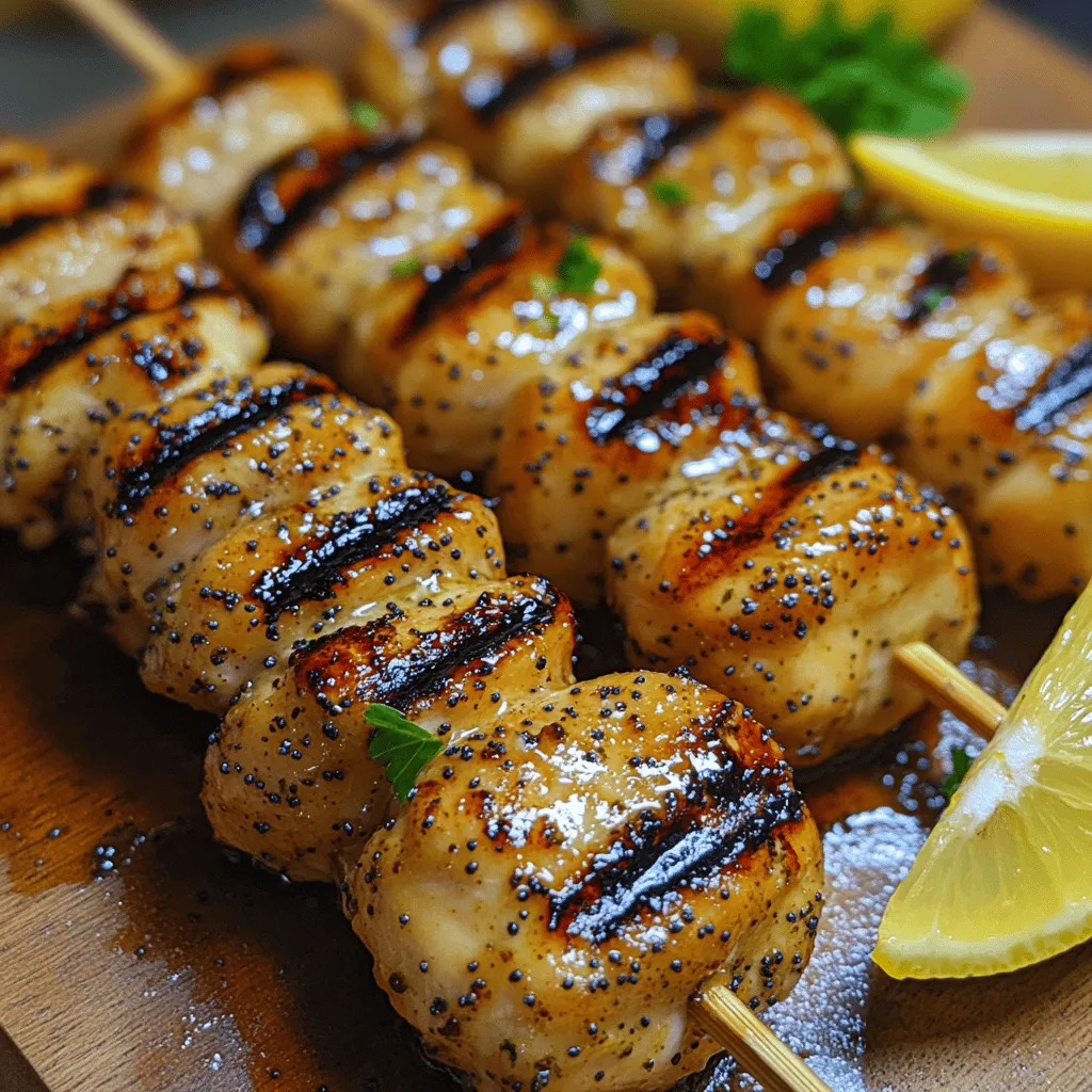 To begin the process of making Grilled Lemon Poppy Chicken Bites, it’s essential to prepare your chicken for skewering. Using wooden skewers is a popular choice for grilling chicken because they are sturdy and easy to handle. However, one critical step to ensure that the skewers do not catch fire on the grill is to soak them in water for at least 30 minutes before use. This soaking helps prevent the wood from burning and ensures that your chicken bites cook evenly without imparting any burnt flavors.
