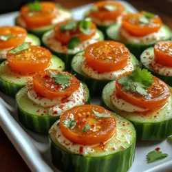 Appetizers play a vital role in any gathering, setting the stage for social interactions and indulgent feasting. They act as tantalizing previews of the delicious meals to come, inviting guests to savor their flavors and enjoy the experience of dining together. One such appetizer that stands out for its refreshing taste and vibrant presentation is the Spicy Tomato Cucumber Bites. This delightful dish combines the crispness of cucumbers with the sweet and tangy burst of cherry tomatoes, all elevated by a zesty cream cheese filling.