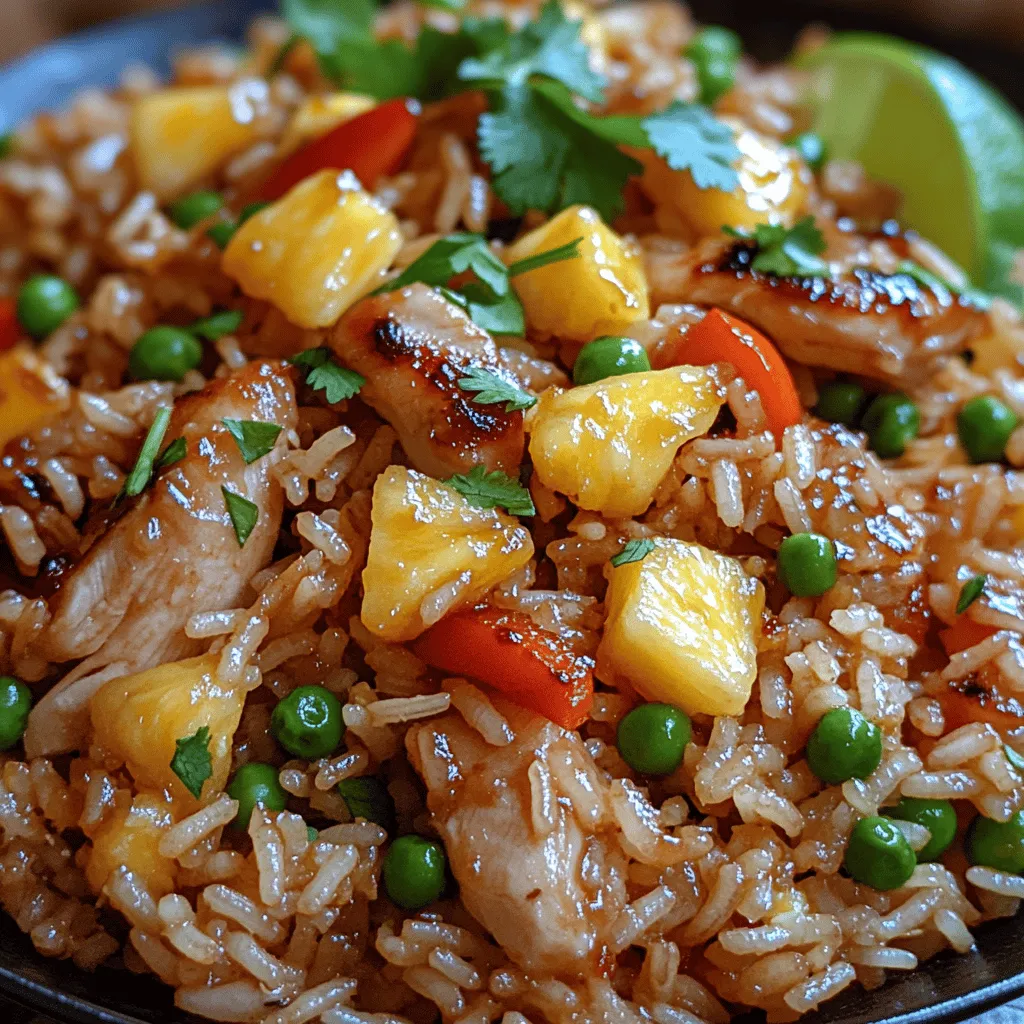 As we journey through the world of culinary delights, one cannot help but be captivated by the vibrant and refreshing flavors of tropical cuisine. From the sweet tang of fresh pineapple to the savory richness of grilled chicken, tropical flavors bring a unique and uplifting experience to our palates. One such dish that perfectly embodies this essence is <strong>Tropical Bliss Pineapple Chicken Fried Rice</strong>.” /></p>
</p>
<h2>Taste Testing: The Importance of Seasoning to Enhance Dish Flavor</h2>
</p>
<p>One of the key elements in cooking, especially in a vibrant dish like Tropical Bliss Pineapple Chicken Fried Rice, is the art of seasoning. The proper balance of salt, acidity, and sweetness can elevate the flavors of your dish, making it not just palatable but truly delightful. When taste testing, remember to sample your dish at different stages of cooking. This ensures that the flavors are melding well together and allows you to adjust seasoning as needed.</p>
</p>
<p>Start with the basics: salt enhances the natural flavors of your ingredients, while acidity from lime juice or vinegar can brighten the overall taste. A touch of sweetness from the pineapple can balance the saltiness of soy sauce. Always remember to season in layers; add a pinch of salt during the cooking process, and adjust before serving. This practice will result in a harmonious blend of flavors that will leave your taste buds dancing.</p>
</p>
<h2>Garnishing Tips for Visual Appeal and Added Freshness</h2>
</p>
<p>Presentation is key when it comes to serving any meal, and Tropical Bliss Pineapple Chicken Fried Rice is no exception. A well-garnished dish not only looks inviting but also hints at the freshness of the ingredients used.</p>
</p>
<p>For this recipe, consider garnishing with sliced green onions, which add a pop of color and a mild onion flavor. Fresh herbs like cilantro or basil can also be sprinkled on top for an aromatic finish. Additionally, a few lime wedges on the side not only enhance the visual appeal but also allow your guests to customize the acidity level of their dish.</p>
</p>
<p>Another creative idea is to use edible flowers or microgreens for a sophisticated touch. These garnishes not only add charm but also elevate the dish’s tropical theme, making it a feast for both the eyes and the palate.</p>
</p>
<h2>Nutritional Benefits of Tropical Bliss Pineapple Chicken Fried Rice</h2>
</p>
<p>Tropical Bliss Pineapple Chicken Fried Rice is not only a flavorful dish but also brimming with nutritional benefits. Understanding the nutritional profile of the ingredients can help you appreciate the health benefits of this vibrant meal.</p>
</p>
<h3>Overview of the Nutritional Profile of the Dish</h3>
</p>
<p>This dish is a wholesome blend of carbohydrates, proteins, vegetables, and healthy fats, making it a well-rounded meal. The star ingredients—chicken, jasmine rice, pineapple, and assorted vegetables—contribute essential nutrients that support overall health.</p>
</p>
<h3>Health Benefits of Jasmine Rice and Its Role in a Balanced Diet</h3>
</p>
<p>Jasmine rice is a fragrant, long-grain rice that is a staple in many Asian cuisines. It is gluten-free and provides a good source of energy due to its high carbohydrate content. Jasmine rice is also low in fat and contains small amounts of protein. Its unique flavor and aroma enhance the dish’s appeal while providing a comforting base that pairs well with various flavors.</p>
</p>
<h3>Advantages of Chicken as a Lean Protein Source</h3>
</p>
<p>Chicken, particularly skinless breast meat, is an excellent source of lean protein. Protein is crucial for muscle repair and growth, and it plays an essential role in maintaining a healthy metabolism. Additionally, chicken is rich in B vitamins, which help convert food into energy. Including chicken in your fried rice not only boosts the protein content but also adds depth and substance to the dish.</p>
</p>
<h3>Nutritional Contributions of Pineapple and Vegetables</h3>
</p>
<p>Pineapple is not just a delightful addition for flavor; it is also packed with vitamins and minerals. Rich in vitamin C, pineapple supports the immune system and promotes healthy skin. The bromelain enzyme in pineapple aids digestion and has anti-inflammatory properties.</p>
</p>
<p>Adding a variety of vegetables, such as bell peppers, peas, and carrots, enhances the dish’s nutritional value. These vegetables are high in fiber, vitamins A, C, and K, and antioxidants, which contribute to overall health and well-being.</p>
</p>
<h3>Analysis of Sauces Used: Balancing Flavor with Health</h3>
</p>
<p>The sauces used in Tropical Bliss Pineapple Chicken Fried Rice, such as soy sauce and oyster sauce, provide depth and umami to the dish. While they enhance flavor, it’s important to be mindful of sodium content. Opting for low-sodium versions of these sauces can help balance flavor without compromising health. The key is to use these sauces judiciously, achieving a delicious taste while keeping the dish light.</p>
</p>
<h3>Discussion on the Inclusion of Eggs and Their Nutritional Value</h3>
</p>
<p>Eggs are a fantastic addition to fried rice, contributing not only flavor and texture but also a range of nutrients. They are a complete protein source, providing all nine essential amino acids that our bodies need. Eggs are also rich in vitamins D and B12, choline, and selenium. Including eggs in your tropical fried rice not only enhances its nutritional profile but also adds a creamy richness that complements the other ingredients beautifully.</p>
</p>
<h2>Culinary Techniques to Master</h2>
</p>
<p>To perfect your Tropical Bliss Pineapple Chicken Fried Rice, mastering several culinary techniques is essential. These skills will enhance both your cooking experience and the final dish’s quality.</p>
</p>
<h3>Stir-Frying: Understanding High Heat and Quick Cooking</h3>
</p>
<p>Stir-frying is a fundamental technique in Asian cooking. It involves cooking food quickly over high heat, which helps to seal in flavors and retain the nutrients of the ingredients. When stir-frying, ensure that your wok or pan is preheated and that you have all your ingredients prepared and ready to go. This allows for a seamless cooking process, ensuring that nothing overcooks while you focus on other ingredients.</p>
</p>
<h3>Flavor Layering: How to Build Flavors Through Cooking Order</h3>
</p>
<p>Building flavors is essential in creating a dish that is well-rounded and satisfying. Start by cooking aromatics like garlic and onion first to release their essential oils and flavors. Then, add the chicken, allowing it to brown slightly before introducing the vegetables and rice. This layering of flavors ensures that each ingredient contributes to the overall taste of the dish.</p>
</p>
<h3>Egg Scrambling: Getting It Just Right for Texture and Taste</h3>
</p>
<p>Scrambling eggs in the pan is an art that adds a delightful texture to your fried rice. To achieve perfectly scrambled eggs, beat them lightly and pour them into a hot pan. Stir gently but quickly, allowing them to set slightly before folding them into the rice. This technique ensures fluffy, tender scrambled eggs that complement the other components of your dish.</p>
</p>
<h3>Rice Handling: Best Practices for Avoiding Clumps and Achieving Fluffy Texture</h3>
</p>
<p>The foundation of any good fried rice is, of course, the rice. To avoid clumping, it’s advisable to use day-old rice that has been refrigerated. This rice is drier and less sticky, making it easier to fry without turning mushy. When cooking fresh rice, be sure to let it cool completely before using it in your fried rice. Fluffing the rice with a fork after cooking can also help separate the grains.</p>
</p>
<h2>Serving Suggestions and Pairings</h2>
</p>
<p>Tropical Bliss Pineapple Chicken Fried Rice is a versatile dish that can be served in various ways, allowing you to get creative with your presentation and pairings.</p>
</p>
<h3>Ideas for Serving Tropical Bliss Pineapple Chicken Fried Rice</h3>
</p>
<p>Serve your fried rice in a vibrant bowl to highlight its colorful ingredients. You can also use a pineapple half as a unique serving vessel, which not only looks stunning but reinforces the tropical theme. For a more casual approach, consider serving it on a large platter, allowing guests to serve themselves.</p>
</p>
<h3>Suggestions on Side Dishes That Complement the Dish</h3>
</p>
<p>Pair your fried rice with light and refreshing side dishes to balance the meal. A simple cucumber salad dressed in rice vinegar and sesame oil provides a crisp contrast to the warmth of the fried rice. Alternatively, spring rolls filled with fresh vegetables or shrimp can add a delightful crunch.</p>
</p>
<h3>Beverage Pairings: What Goes Well with a Tropical Meal</h3>
</p>
<p>To complement the tropical flavors of this dish, consider serving refreshing beverages such as iced tea with a hint of mint or a tropical fruit punch. A light, crisp white wine or a fruity Sangria can also enhance the dining experience, adding a touch of sophistication.</p>
</p>
<h3>Creative Serving Ideas: Bowl Presentation Versus Plate Presentation</h3>
</p>
<p>When it comes to presentation, both bowl and plate options have their merits. A bowl allows for a cozy feel, perfect for casual gatherings, while a plate can elevate the dish for more formal occasions. Consider garnishing each serving with fresh herbs and lime wedges, regardless of the presentation style, to add a final touch of flair.</p>
</p>
<h2>Conclusion</h2>
</p>
<p>Tropical Bliss Pineapple Chicken Fried Rice is a delightful fusion of flavors and textures, making it an appealing dish for a variety of palates. Its vibrant ingredients and nutritional profile make it an excellent choice for a wholesome meal. By exploring and experimenting with tropical ingredients, you can create a dish that not only satisfies your cravings but also impresses your family and friends.</p>
</p>
<p>Cooking is a joyful experience, and sharing meals with loved ones can foster connection and create lasting memories. So, gather your ingredients, embrace the culinary techniques discussed, and savor the process of bringing this tropical delight to life. Whether it’s a weeknight dinner or a special occasion, this dish is sure to bring a taste of the tropics to your table. Enjoy the journey of cooking and the bliss of sharing delicious food!</p>
</div>