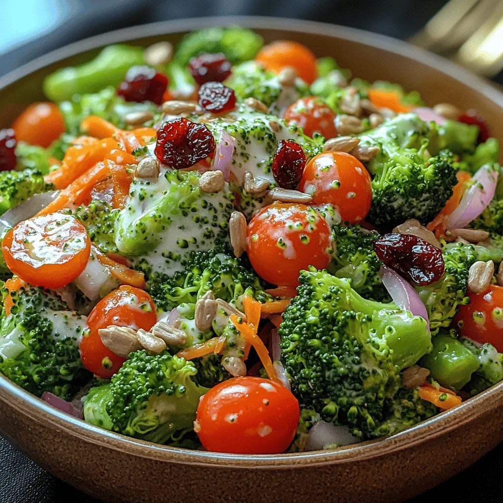 Welcome to the world of vibrant salads, where freshness meets flavor in every bite. Today, we're excited to introduce you to the Crunchy Sweet & Tangy Broccoli Bliss salad. This delightful dish is not just a feast for the eyes but also a powerhouse of nutrition, making it an ideal choice for health-conscious eaters and salad enthusiasts alike. With its combination of crisp broccoli florets, juicy cherry tomatoes, and a creamy dressing that ties it all together, this salad is perfect for various occasions—from family dinners to potlucks and gatherings. Not only does it provide essential nutrients, but it also offers a symphony of textures and tastes that will leave your taste buds dancing.