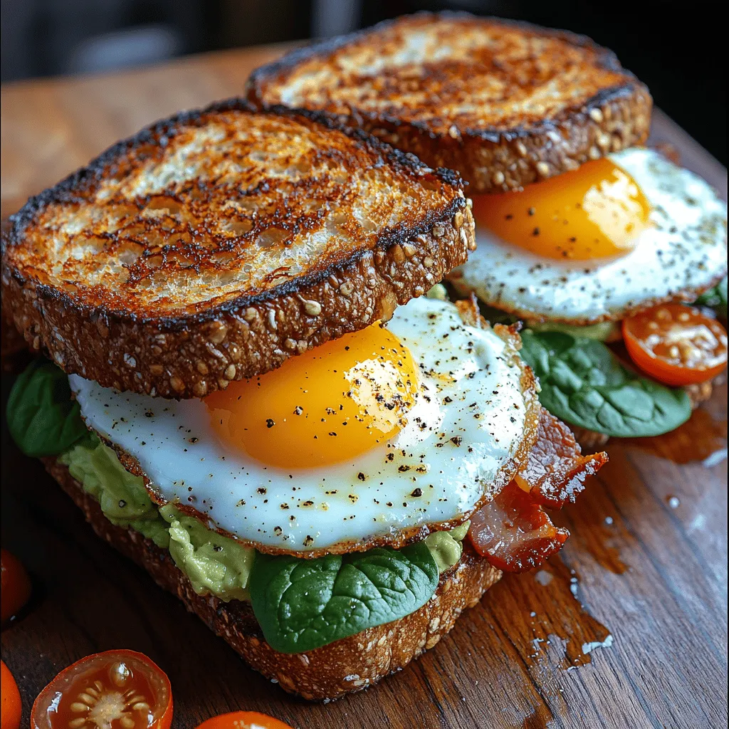 Breakfast is widely regarded as the most important meal of the day, serving as a vital source of energy and nutrients to fuel your morning activities. It sets the tone for your day, providing the essential building blocks for mental focus and physical stamina. In the quest for a nutritious yet delicious breakfast option, the Sizzling Bacon Avocado Breakfast Sandwich stands out as an exemplary choice. This delightful creation brings together the irresistible crunch of crispy bacon, the creamy richness of avocado, the freshness of spinach, and the comforting warmth of perfectly fried eggs, all nested between slices of hearty whole-grain bread.