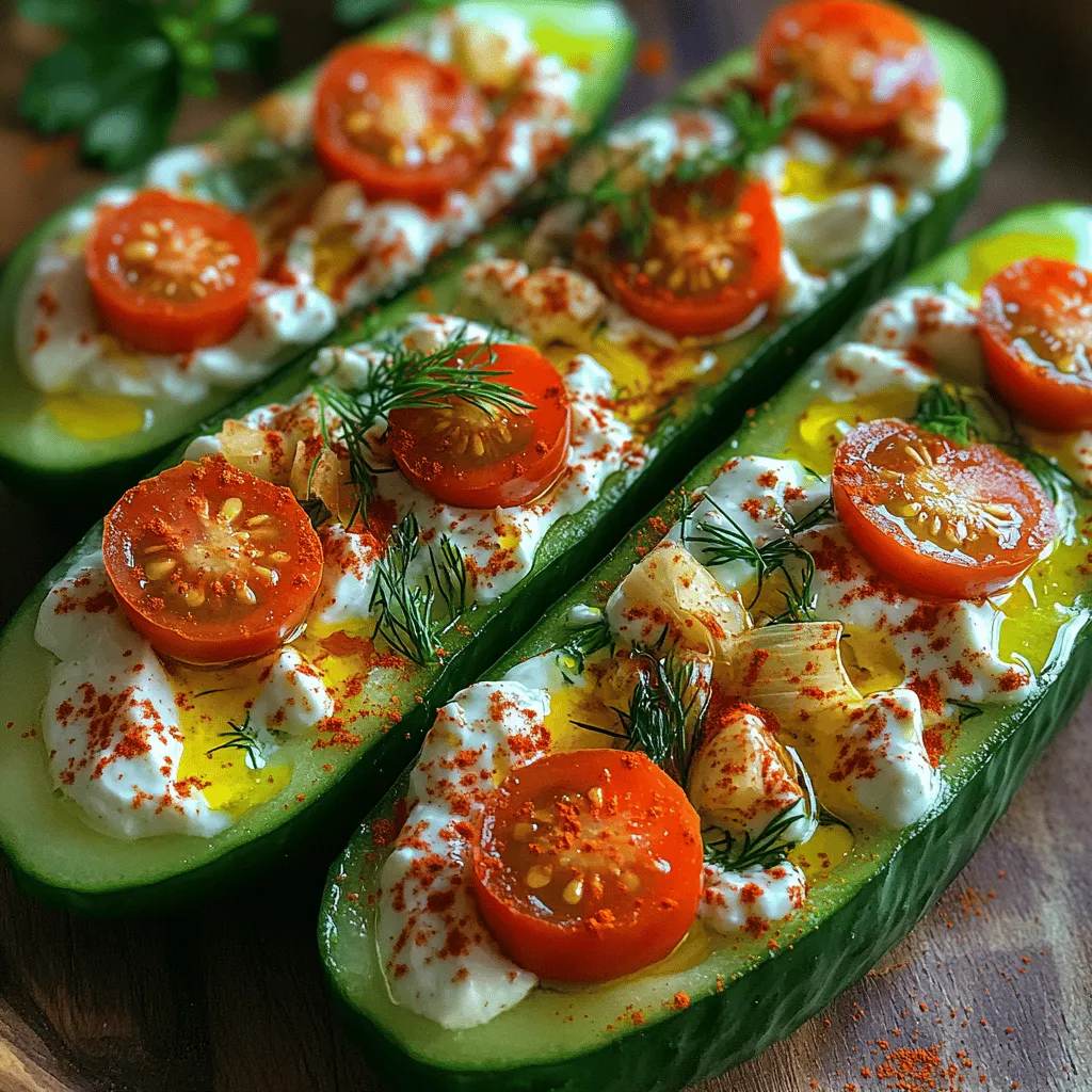 The Smoky Cucumber Tzatziki Boats are a delightful twist on a classic Mediterranean dish that brings together the refreshing crunch of cucumbers with a creamy, smoky tzatziki sauce. Originating from Greece, tzatziki is traditionally made with yogurt, cucumbers, garlic, and herbs, serving as a dip or sauce that enhances various dishes. By transforming this classic into individual cucumber boats, you not only elevate the presentation but also create a fun and interactive appetizer perfect for gatherings or as a healthy snack.