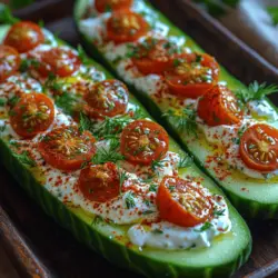 The Smoky Cucumber Tzatziki Boats are a delightful twist on a classic Mediterranean dish that brings together the refreshing crunch of cucumbers with a creamy, smoky tzatziki sauce. Originating from Greece, tzatziki is traditionally made with yogurt, cucumbers, garlic, and herbs, serving as a dip or sauce that enhances various dishes. By transforming this classic into individual cucumber boats, you not only elevate the presentation but also create a fun and interactive appetizer perfect for gatherings or as a healthy snack.