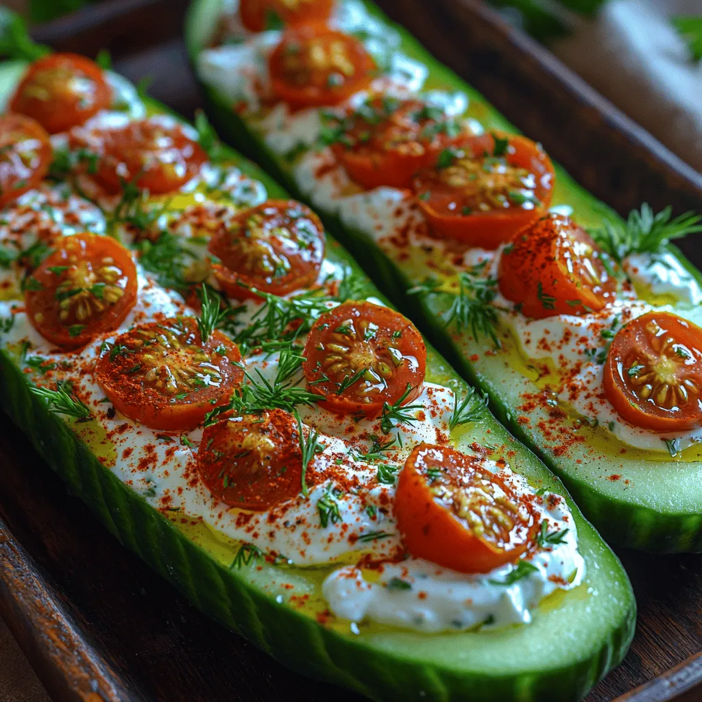 The Smoky Cucumber Tzatziki Boats are a delightful twist on a classic Mediterranean dish that brings together the refreshing crunch of cucumbers with a creamy, smoky tzatziki sauce. Originating from Greece, tzatziki is traditionally made with yogurt, cucumbers, garlic, and herbs, serving as a dip or sauce that enhances various dishes. By transforming this classic into individual cucumber boats, you not only elevate the presentation but also create a fun and interactive appetizer perfect for gatherings or as a healthy snack.